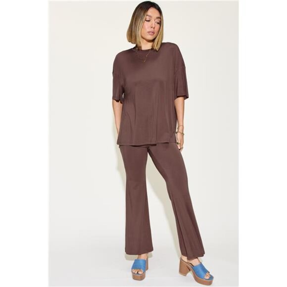 Basic Bae Full Size Bamboo Drop Shoulder T-Shirt and Flare Pants Set - Picture 12 of 16